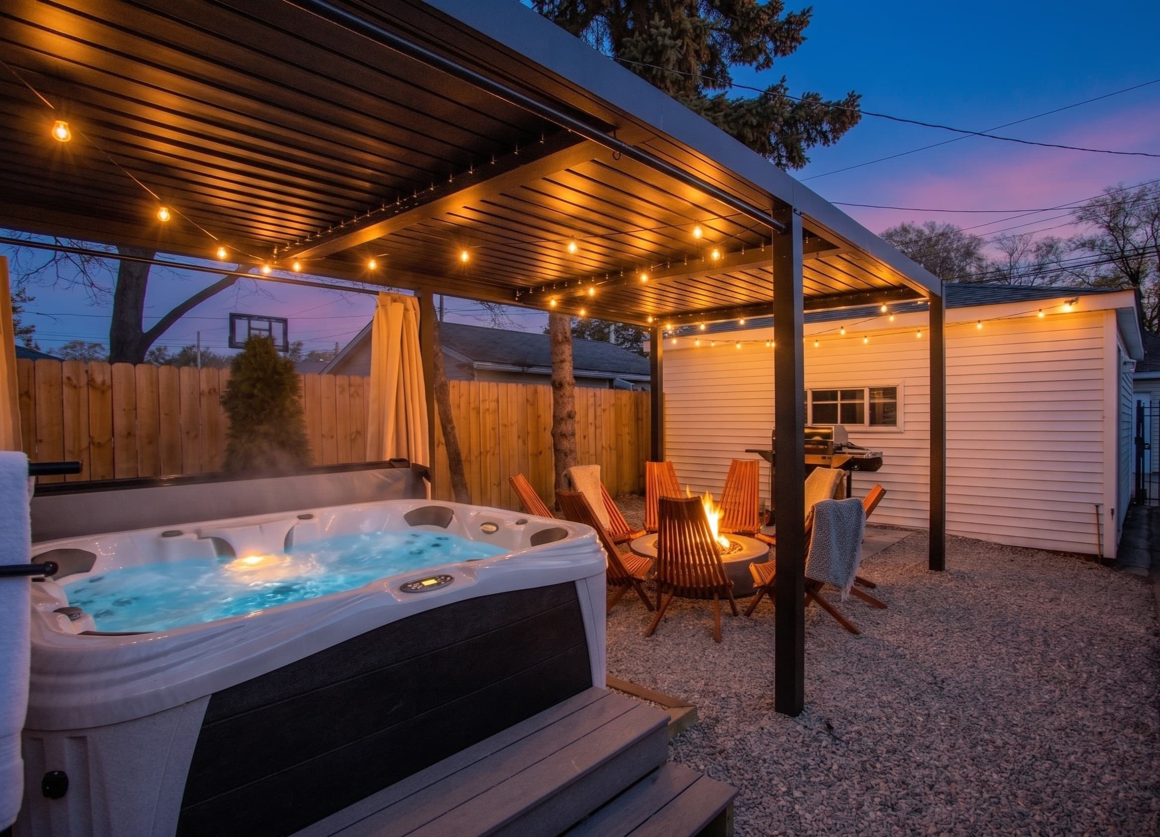 The Jackpot — courtyard at dusk